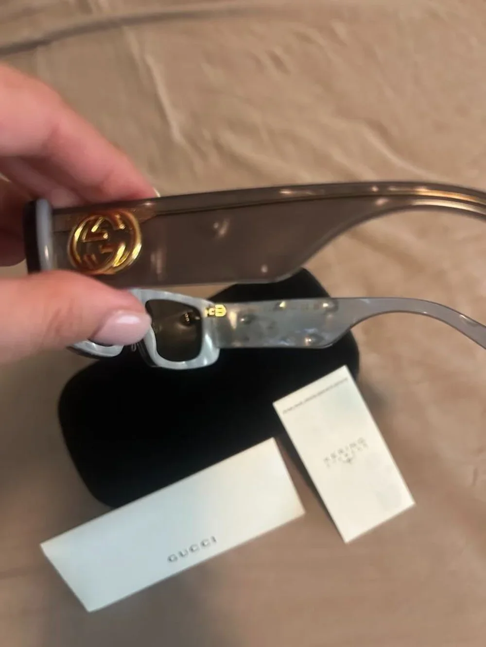 Gucci Gray Rectangular Mirrored Sunglasses